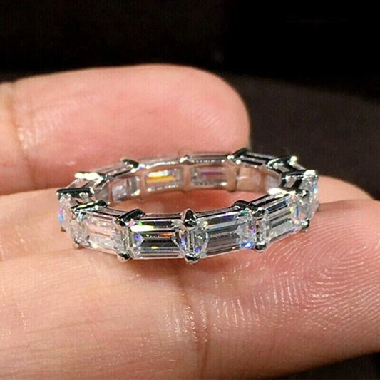 Band 2.00 Ct Emerald Cut Off White Treated Diamond Ring 925 Sterling Silver