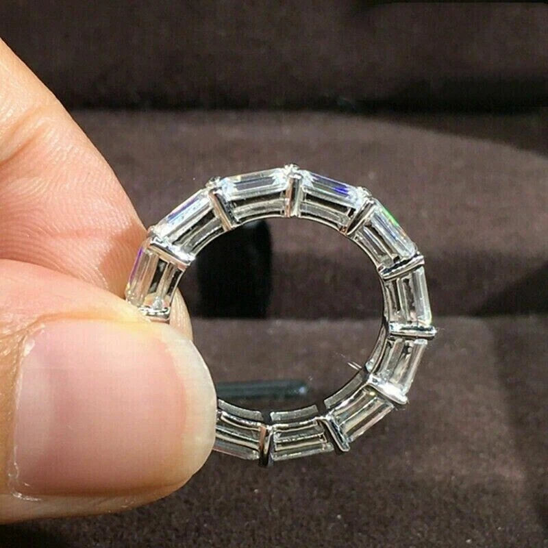Band 2.00 Ct Emerald Cut Off White Treated Diamond Ring 925 Sterling Silver