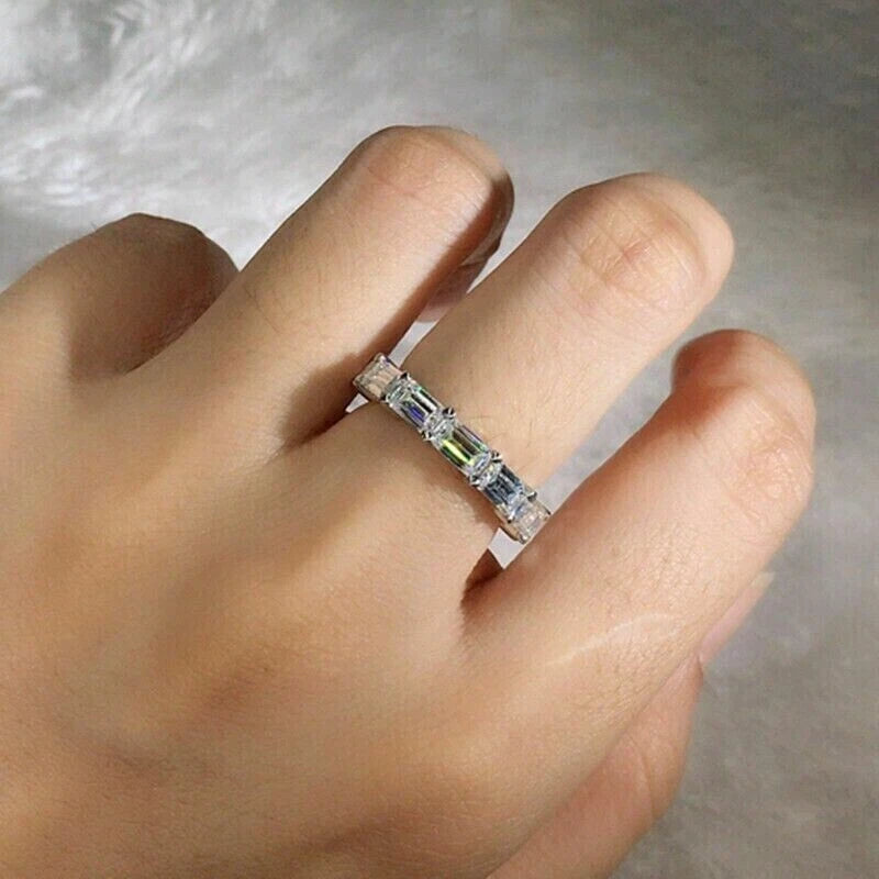 Band 2.00 Ct Emerald Cut Off White Treated Diamond Ring 925 Sterling Silver