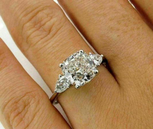 3 Stone 3.00 Ct Round Cut Off White Treated Diamond Ring 925 Sterling Silver
