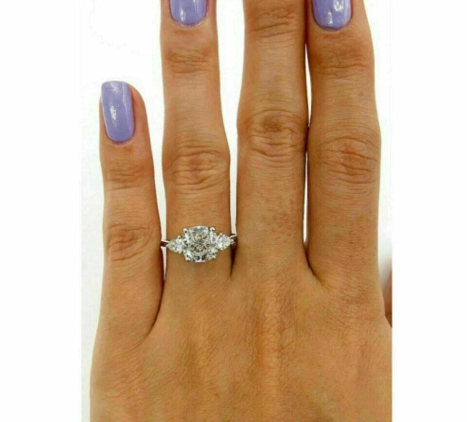 3 Stone 3.00 Ct Round Cut Off White Treated Diamond Ring 925 Sterling Silver