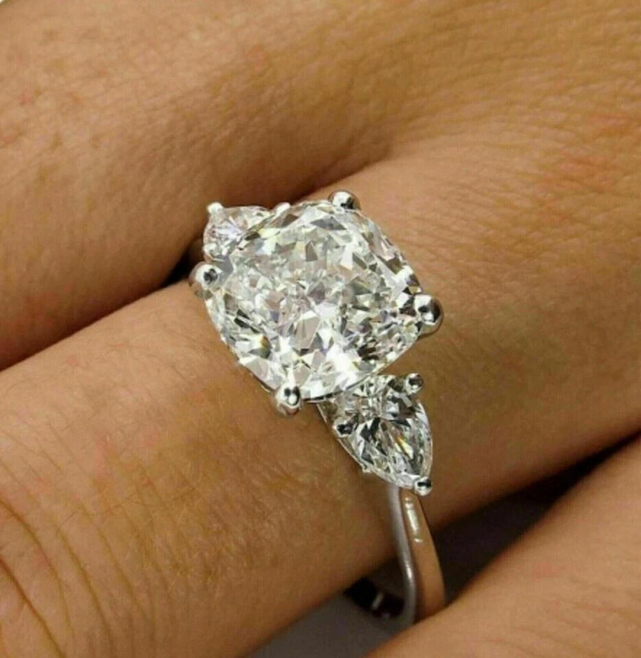 3 Stone 3.00 Ct Round Cut Off White Treated Diamond Ring 925 Sterling Silver