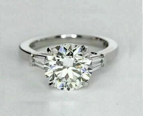3 Stone 2.50 Ct Round Cut Off White Treated Diamond Ring 925 Sterling Silver