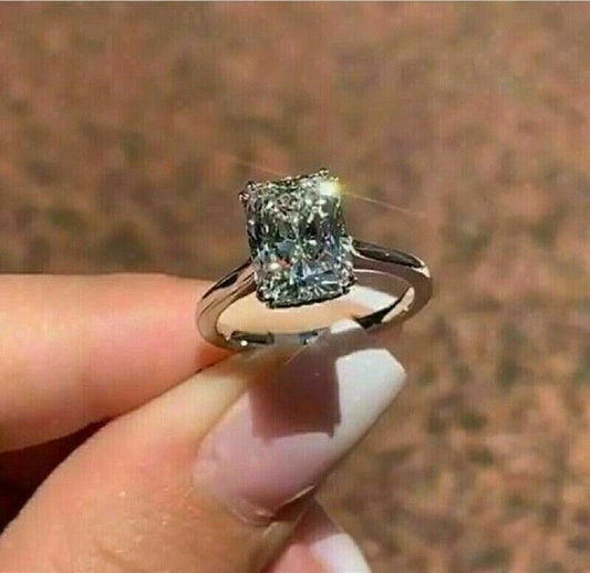 Classic 2.00 Ct Radiant Cut Off White Treated Diamond Ring 925 Sterling Silver