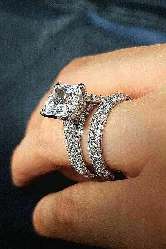 3.00 Ct Round Cut Off White Treated Diamond Ring925 Sterling Silver With Band