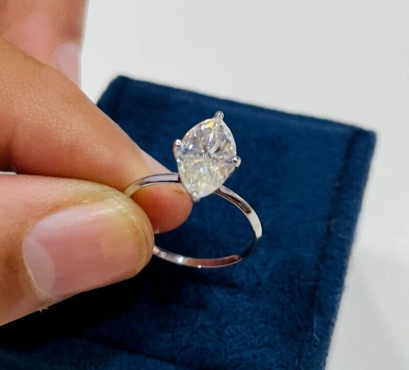 Solitair 3.00 Ct Marquise Cut Off White Treated Diamond Ring 925 Sterling Silver