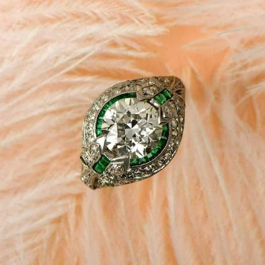 Vintage 2.00 Ct Round Cut Off White Treated Diamond Ring 925 Sterling Silver