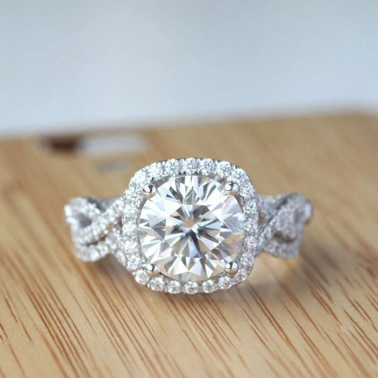 3.00 Ct Round Cut White Treated Diamond Engagement Ring 925 Sterling Silver