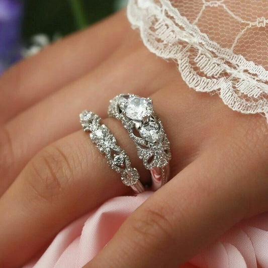 Classic 3.00 Ct Round Cut Off White Treated Diamond Ring 925 Sterling Silver