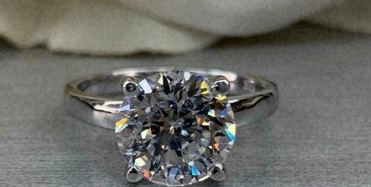 Solitaire 3.00 Ct Round Cut Off White Treated Diamond Ring 925 Sterling Silver