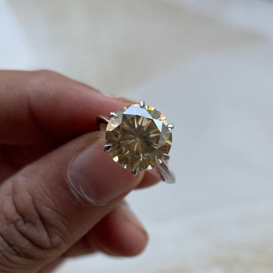6-Prong Round 12MM Brown Diamond Look Ring | 7 Ct Gemstone in 925 Silver