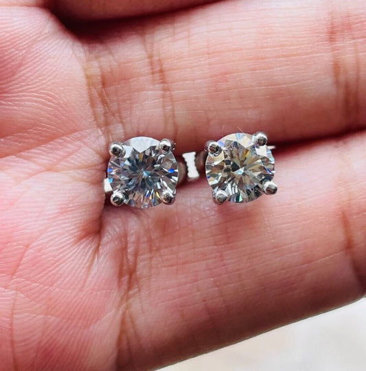 4-Prong Round Gray Stud Earrings | 2.00 Ct Total (6.5MM Each) in 925 Silver